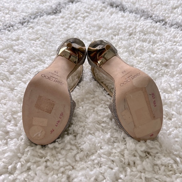 JIMMY CHOO Vision 120 Macaroon & Sand Lamé  Glitter Metallic Nappa Sandals 36💕 - Picture 6 of 8